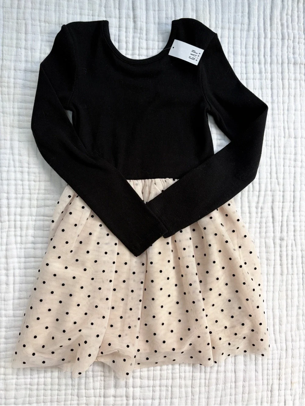Gap Kids Girls Dress Size 6-7 NWT Black Ribbed Tulle Polka Dot Party Dress